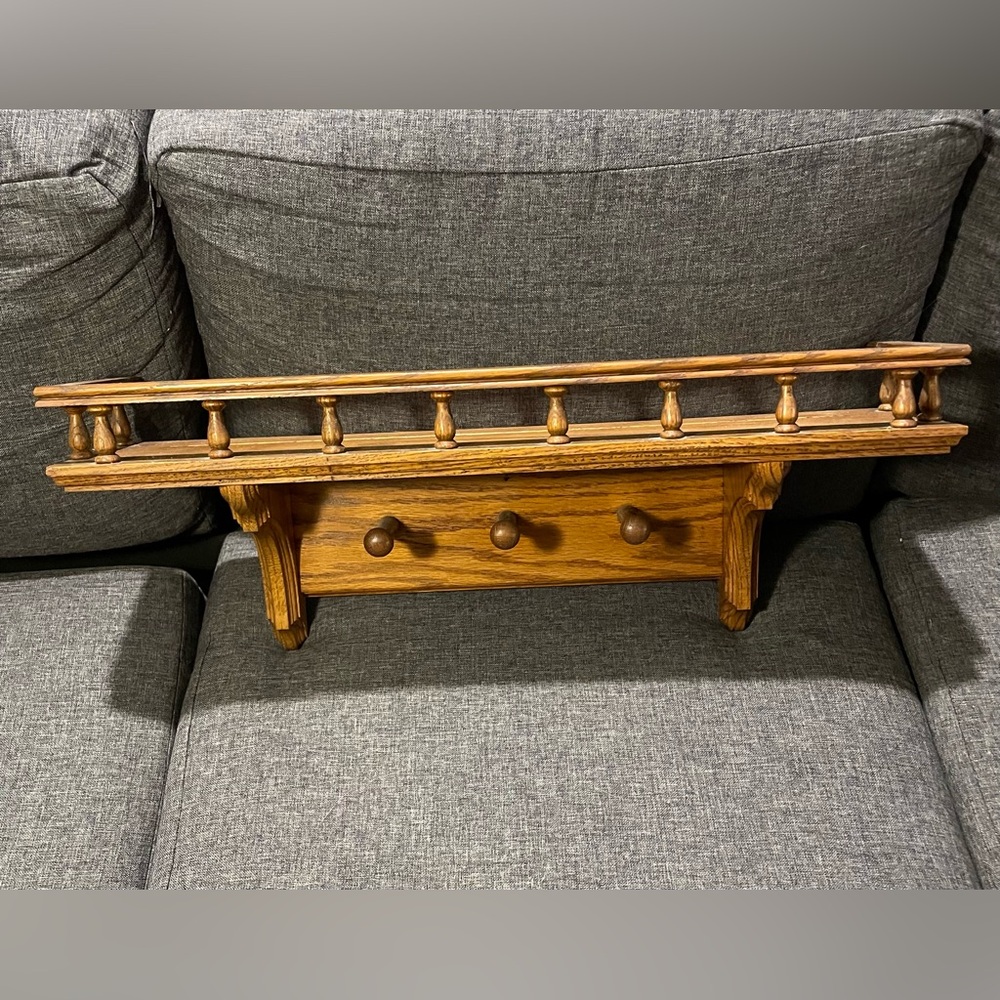 Vintage Oak Wall Shelf and Coat Rack